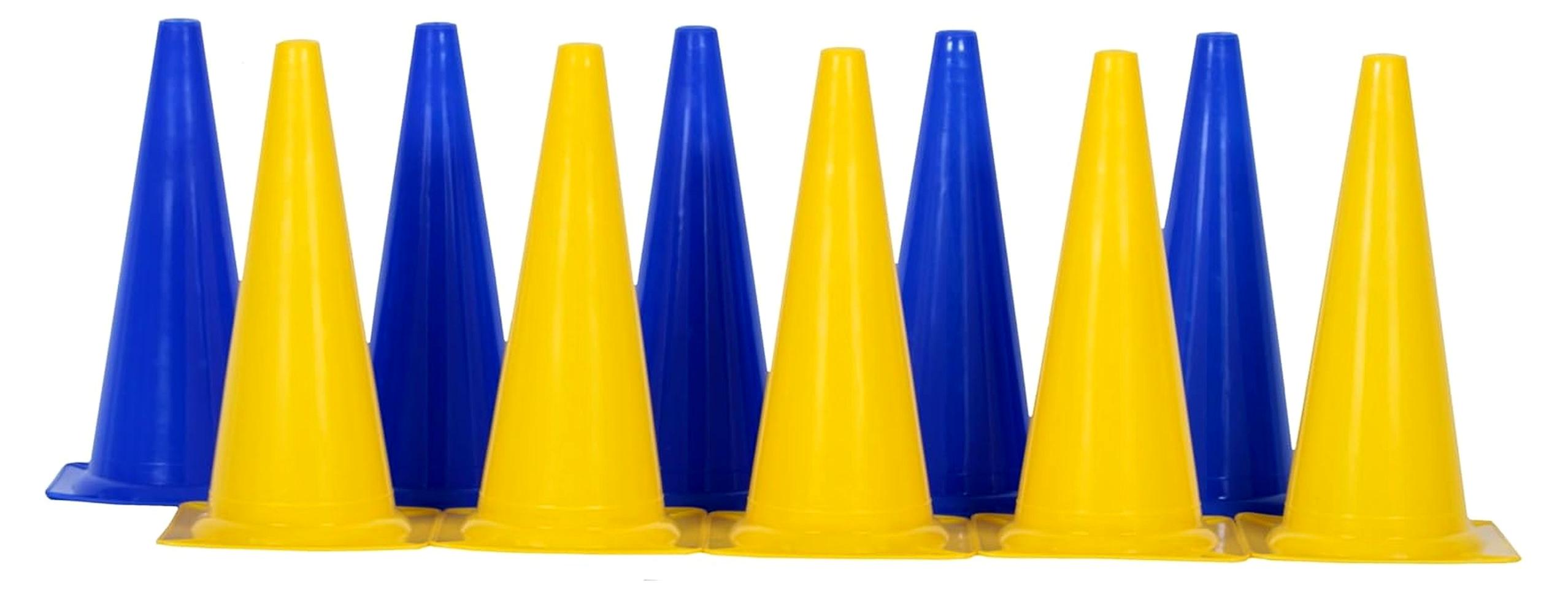 Markenlos 10 Stück Markierkegel, Pylonen für Pferdesport, Reitsport und Hundesport, 38 cm, 5 x blau/ 5 x gelb