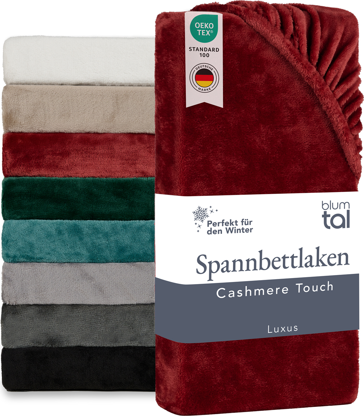 Blumtal Spannbettlaken Cashmere Touch 160x200 cm Plüsch - Spannbettlaken 160x200cm Winter aus Mikrofaser - Cashma Plüsch Spannbettlaken Rot 4,2519E+12