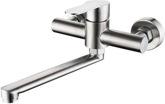 OEM RVS Wandkran mit 360° Drehung – 25 cm lange RVS Wandkran mit Zwenkarm für Spülbecken, Bad, Waschbecken, Mobilheim 2026