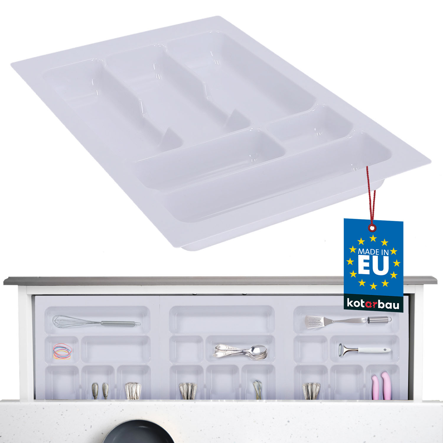 Emuca - Portaposate per cassetto da cucina Vertex/Concept 500, modulo 900 mm, Spalle 16mm