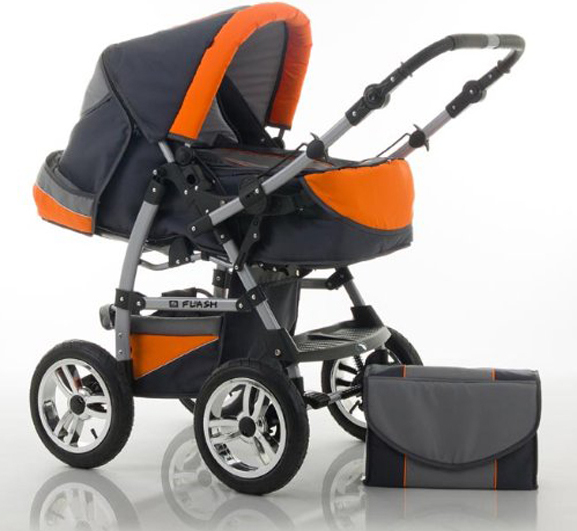Kinderwagen-Set Flash 2 in 1 in Grau-Orange - 14 Teile - in 18 Farben erhältlich