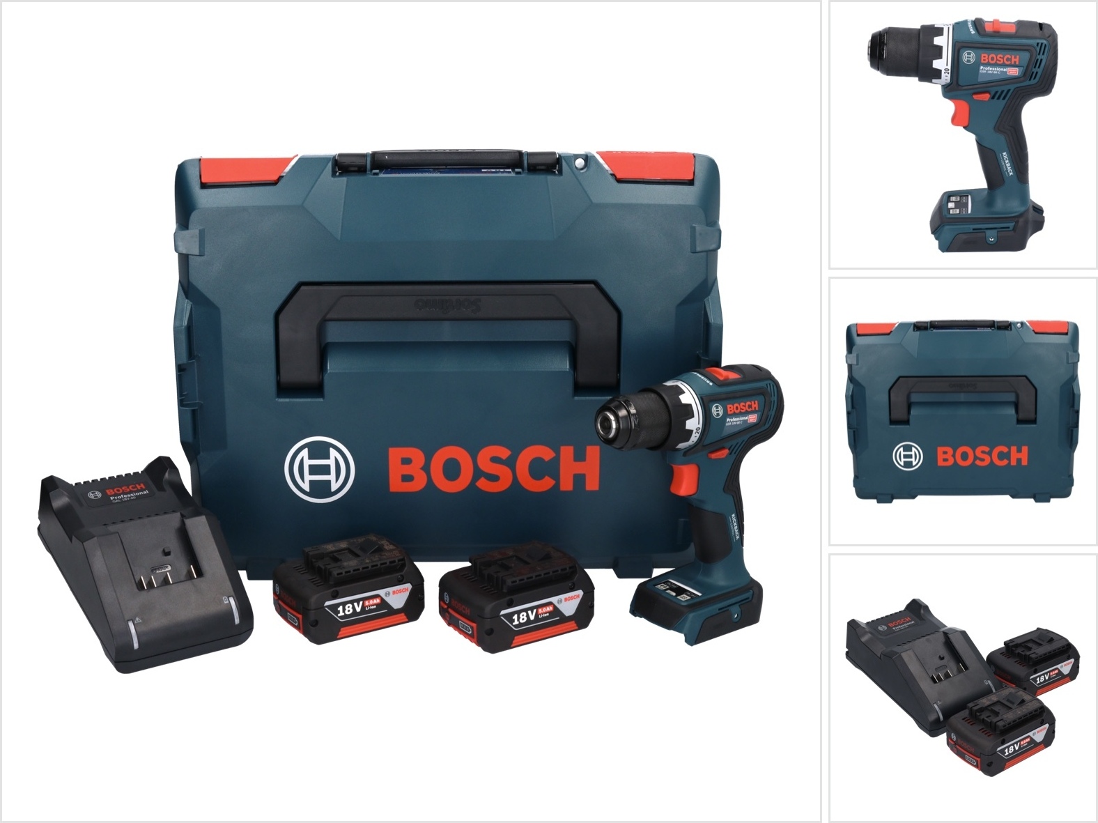 Bosch GSR 18V-90 C Profesionálny akumulátorový vŕtací skrutkovač 18 V 64 Nm + 2x akumulátor 5,0 Ah + nabíjačka + L-Boxx