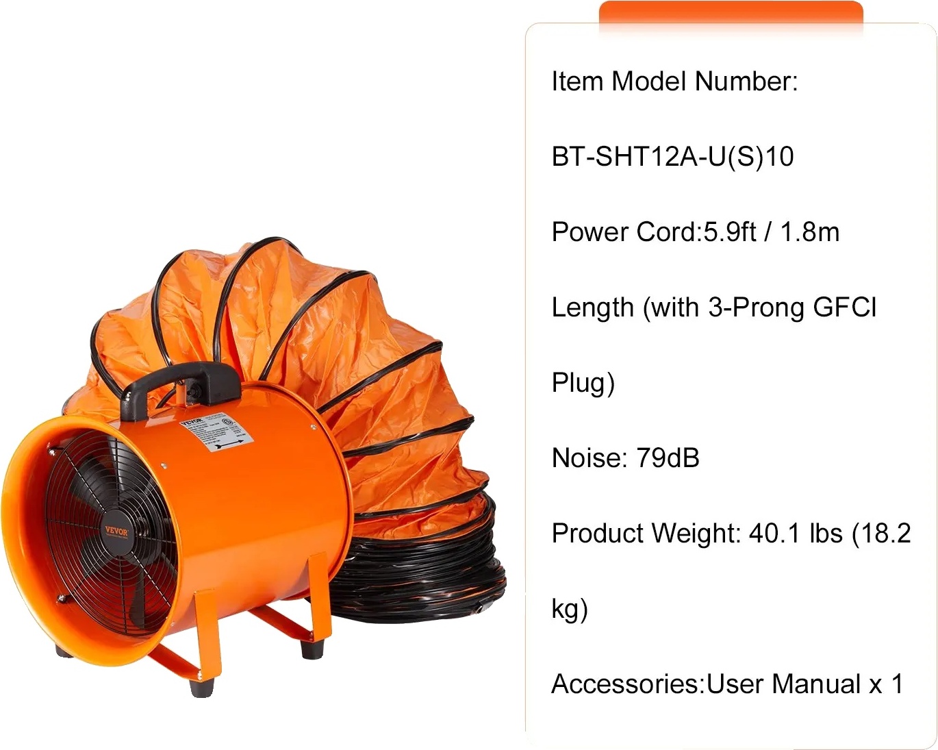 Priemyselný odsávací ventilátor, prietok vzduchu 1070 CFM, robustná oceľová konštrukcia, 367W 10M 30cm