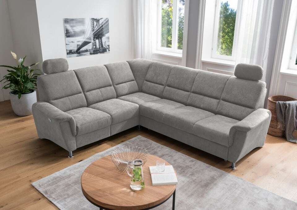 Ecksofa Parole von Benformato: Schlaffunktion und Relaxfunktion - Ausrichtung: Vorstehend links, Farbe: Hellgrau