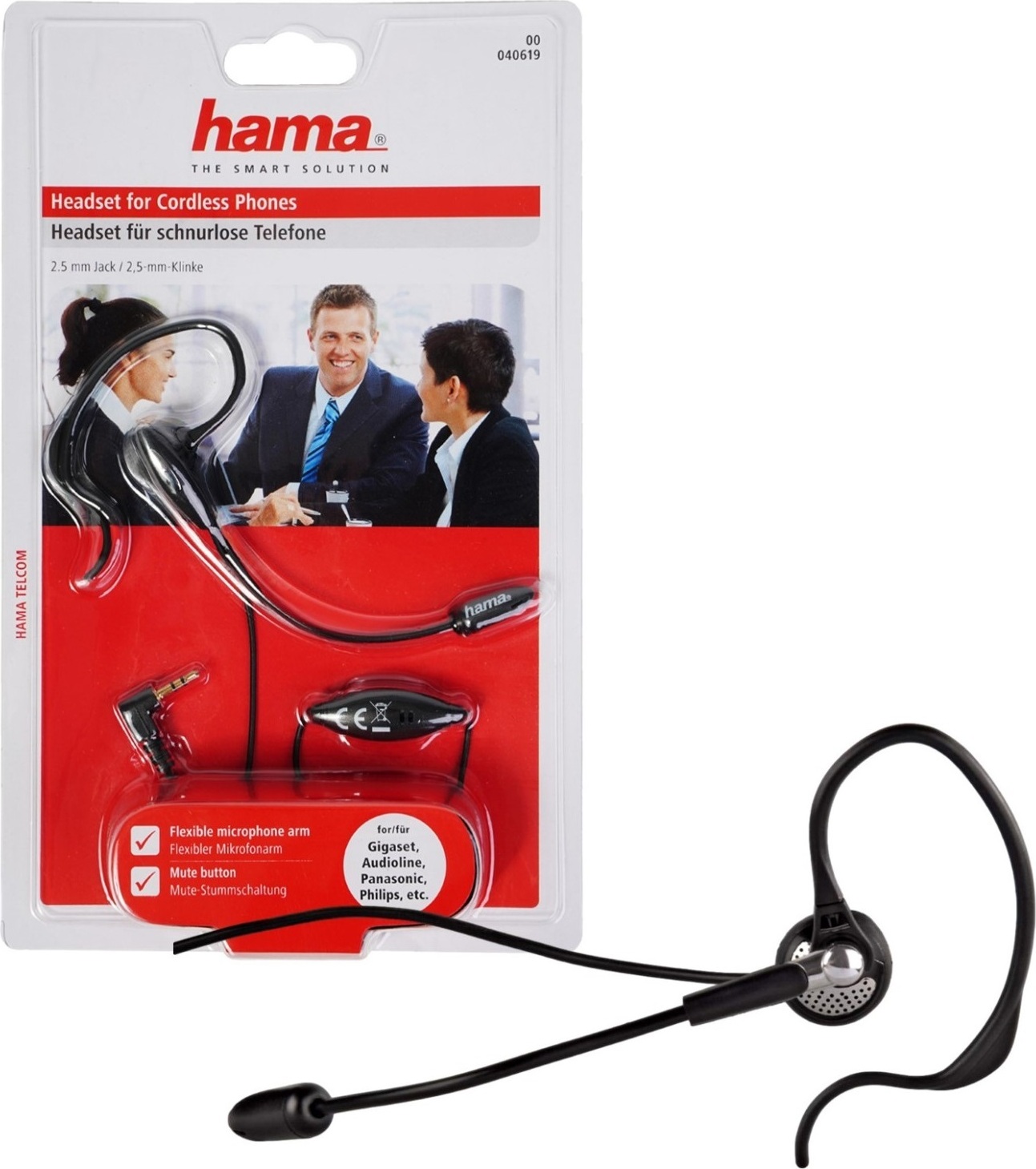 hama Telefon Headset für schnurlose Telefone schwarz/chrom 40619