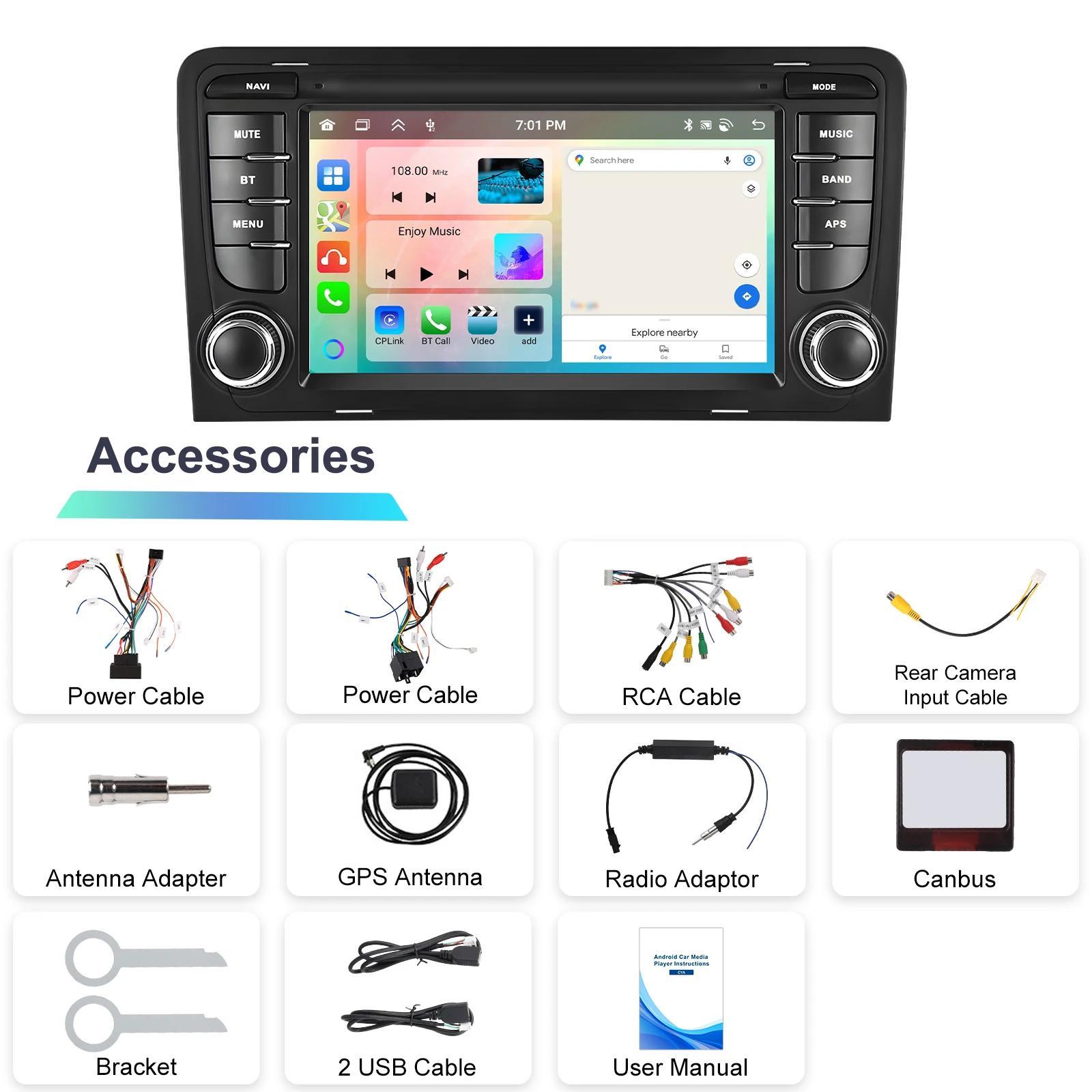 StarTech Android Autoradio für Audi A3 8P 2003–2012 - 2-DIN Multimedia - 17,8 cm Display - Android 13 - 4 GB + 64 GB - 2,0 GHz - GPS, RDS, Lenkradsteuerung