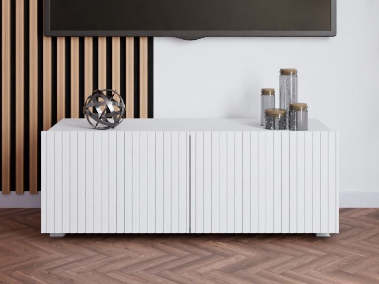 GrainGold TV-Schrank Kioto - RTV-Schrank, RTV-Tisch, Lowboard, Wohnwand Modern - TV-Schrank Weiß