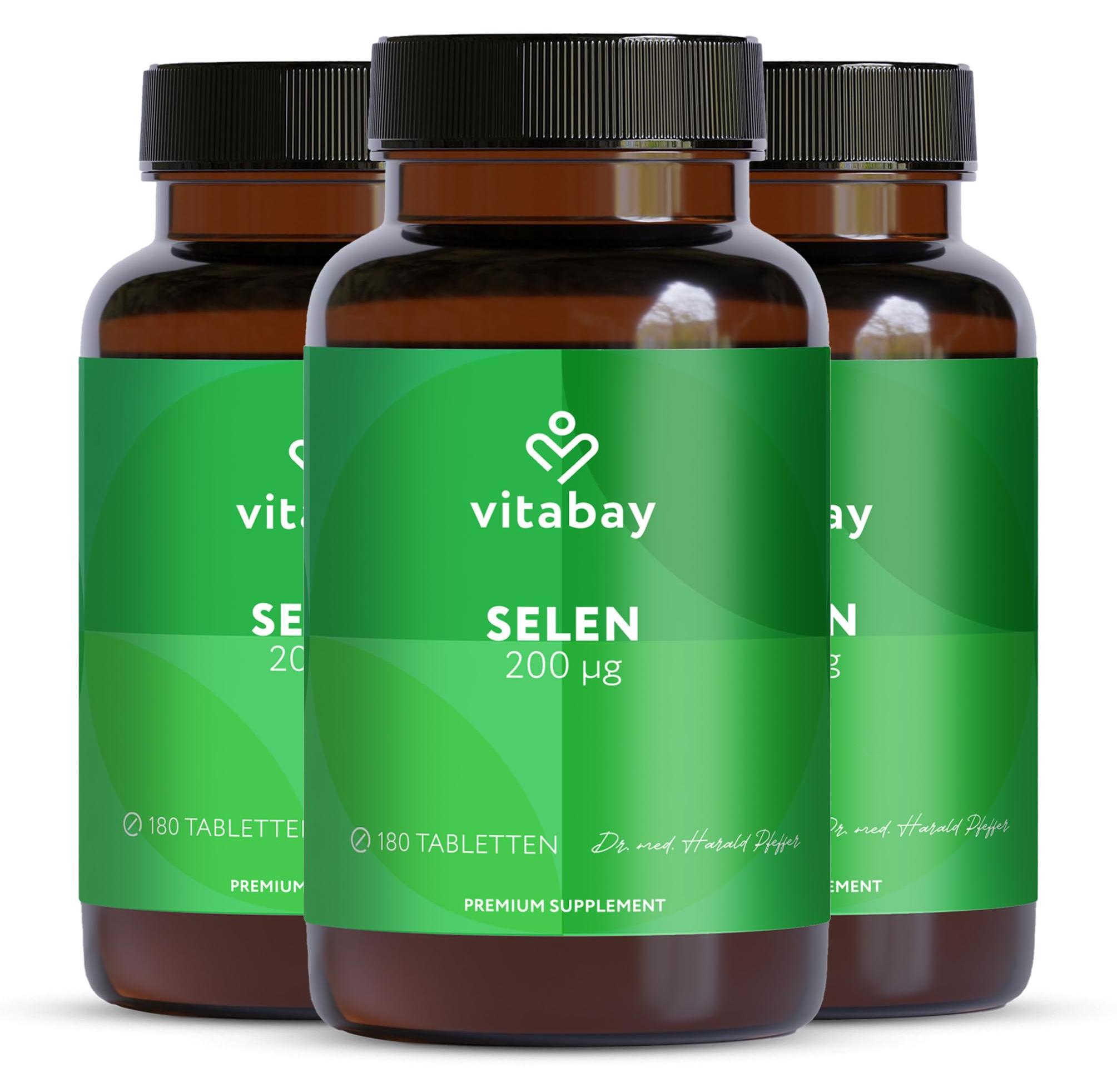 Vitabay C.V. Vitabay Selen hochdosiert 200mg Vegan - 540 Selen 200µg Tabletten Selen Komplex Vegan - Selen 200 mcg Kapseln hochdosiert Selen Tabletten Selen Kapseln Hochdosiert - Labor VB1034-3er-Bundle