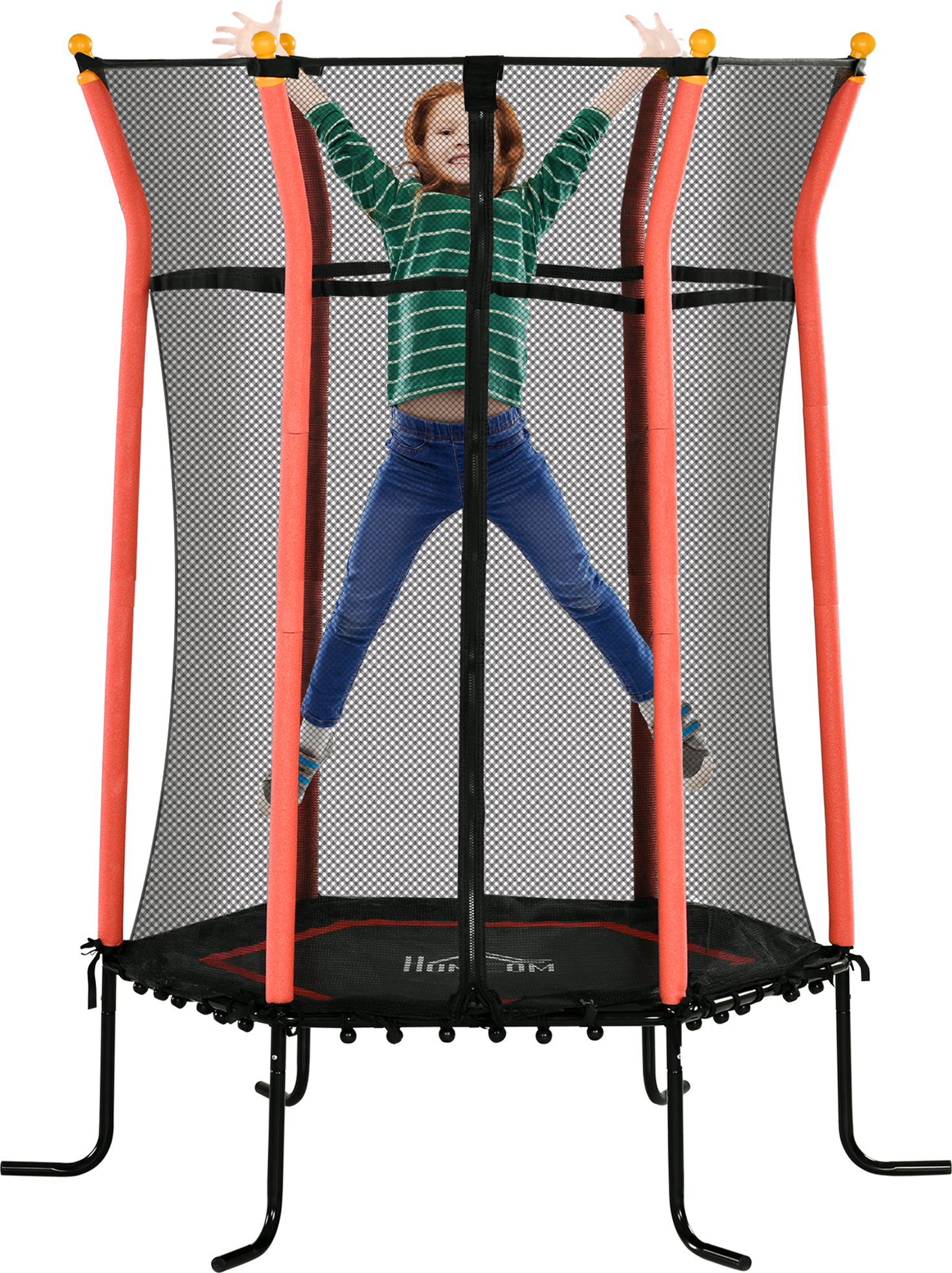 HOMCOM detská trampolína Ø163,5 cm, vnútorná trampolína s bezpečnostnou sieťou, kryt okraja gumové lano, detská trampolína do 50 kg, pre deti od 3 do 10 rokov červená
