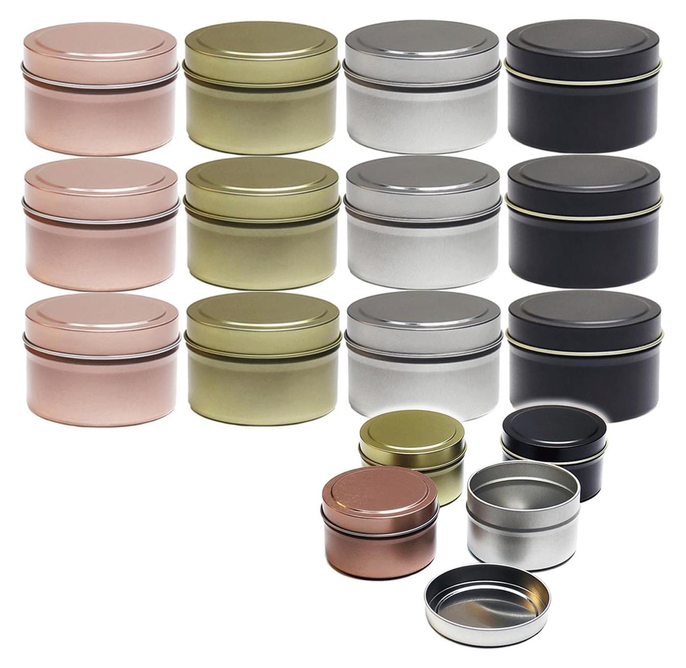 Merkloos Metalldose Kosmetikdose Schmuckdose - 55 ml - 12 Stück - Rosègold Deckel - Für DIY-Kerzen und Kräuter