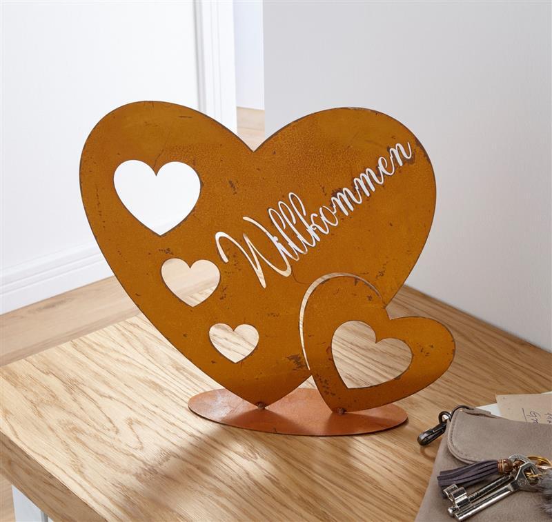 Dekoleidenschaft Metallherz "Wilkommen" in Rost Optik, Shabby Look, Hochzeitsdeko