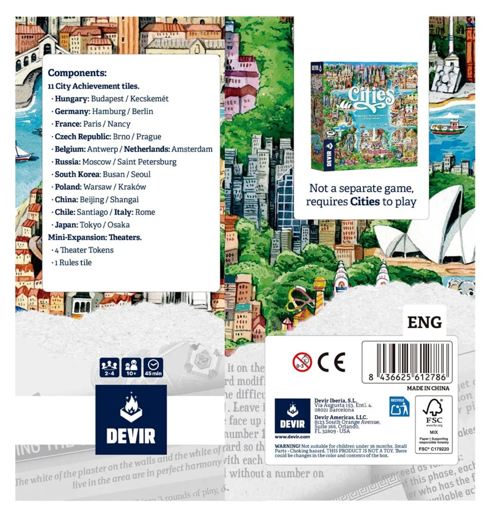 DEVIR Cities - Expansion - City Achievement Boards + Theaters Board Game ENG