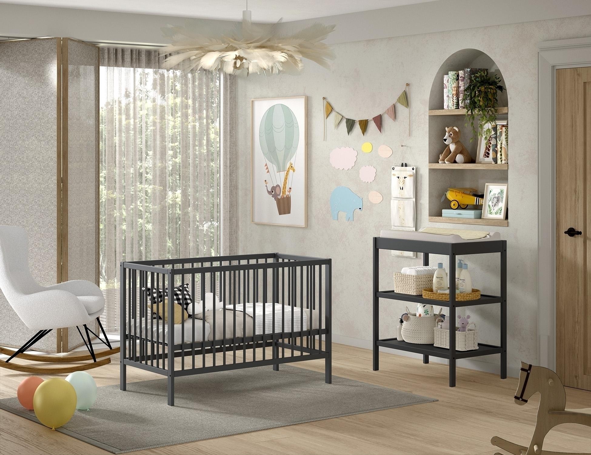 Vipack Babymöbel-Set >Dino< in Buche Anthrazit, Massivholz - 124,4x84,4x65,4cm (BxHxT) 881013