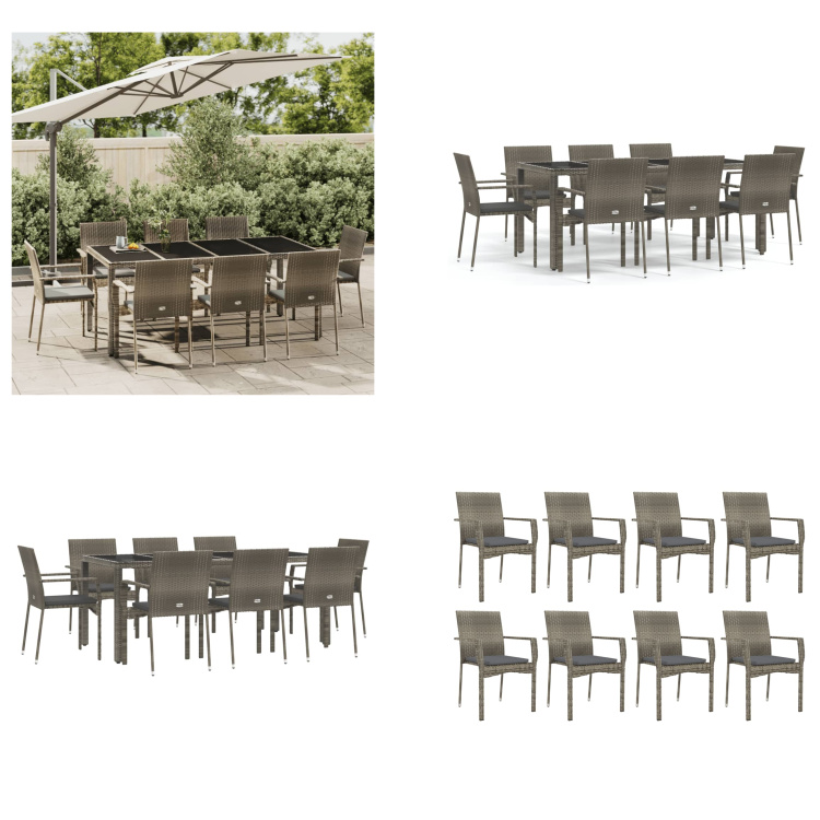 vidaXL 9-dielny záhradný jedálenský set s vankúšmi sivý polyratan - Záhradný jedálenský set - Záhradné jedálenské sety - Jedálenský set - Jedálenský set terasa