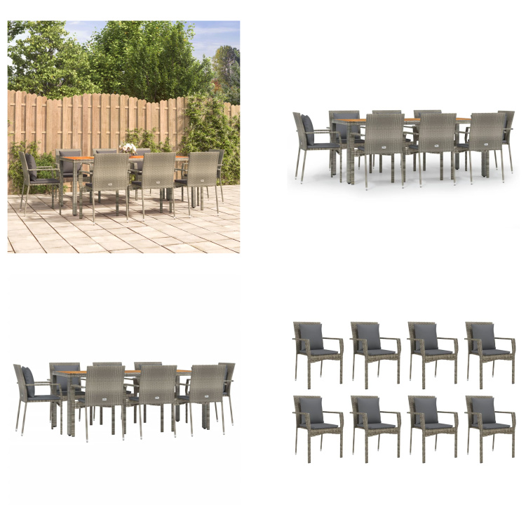 vidaXL 9-dielny záhradný jedálenský set s vankúšmi sivý polyratan - Záhradný jedálenský set - Záhradné jedálenské sety - Jedálenský set - Jedálenský set terasa