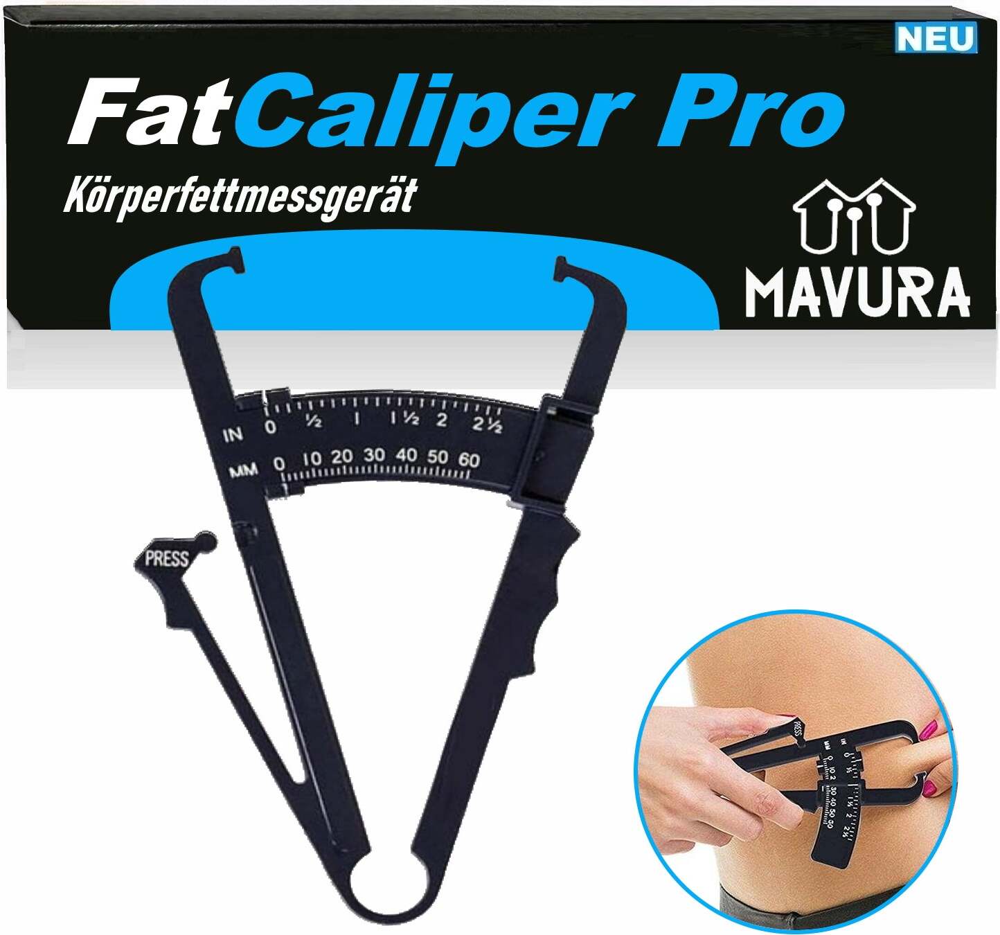 MAVURA FatCaliperPro Körperfettmessgerät Fettzange Körperfettzange Fettmesser Online A356