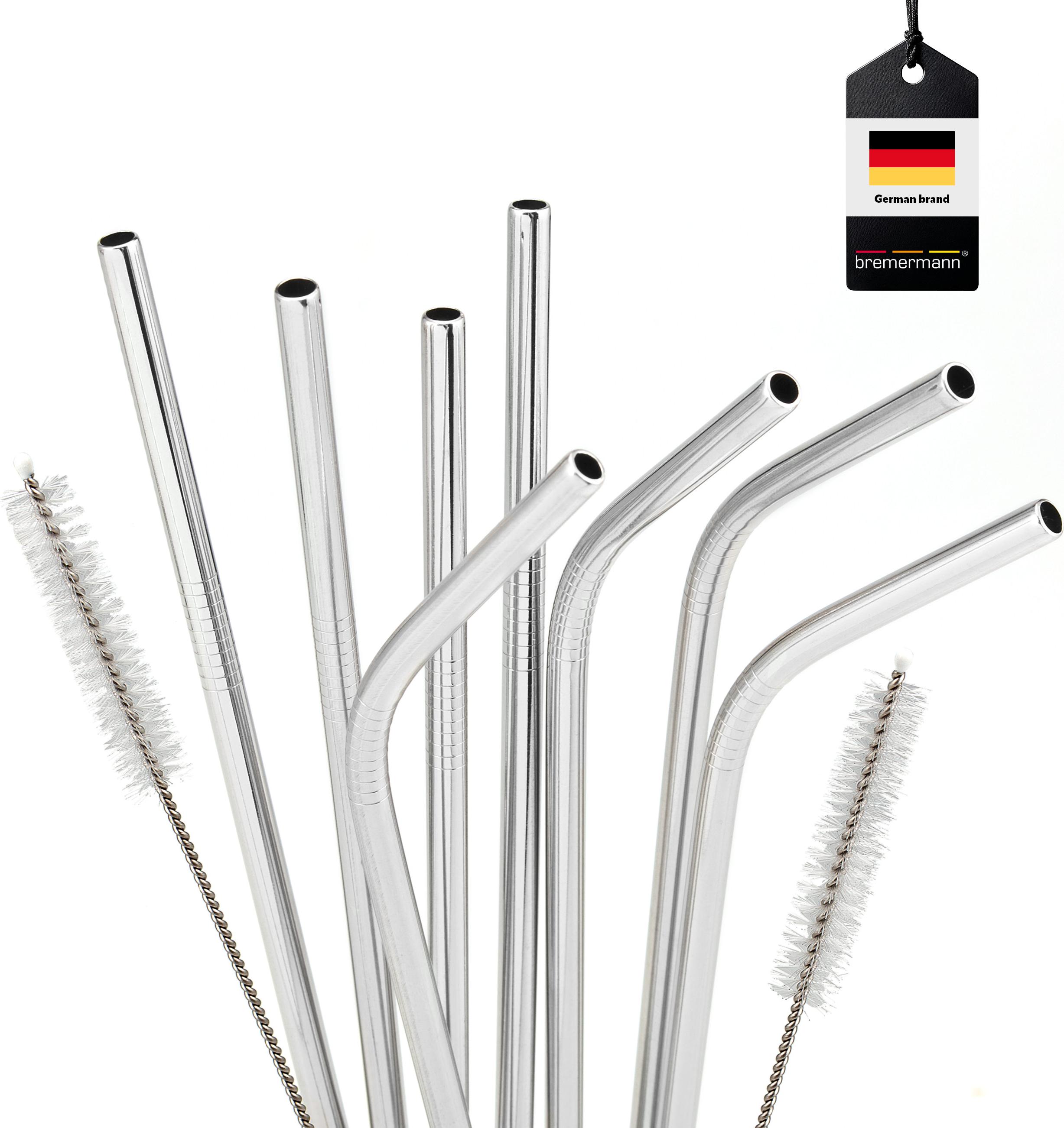 Bremermann Set 8 Cannucce Cocktail In Acciaio Inox 26,5 Cm - Dritte E Curve Con Spazzole, Riutilizzabili