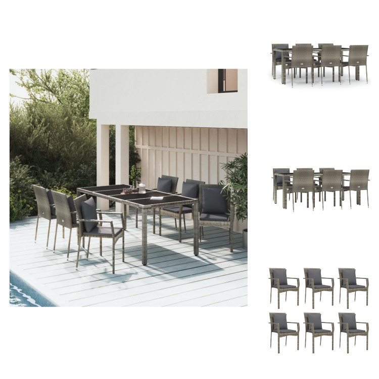 vidaXL 7-dielny záhradný jedálenský set s vankúšmi sivý polyratan - Záhradný nábytok sety