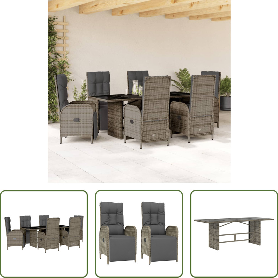 The Living Store 7-dielny záhradný jedálenský set s vankúšmi sivý polyratan