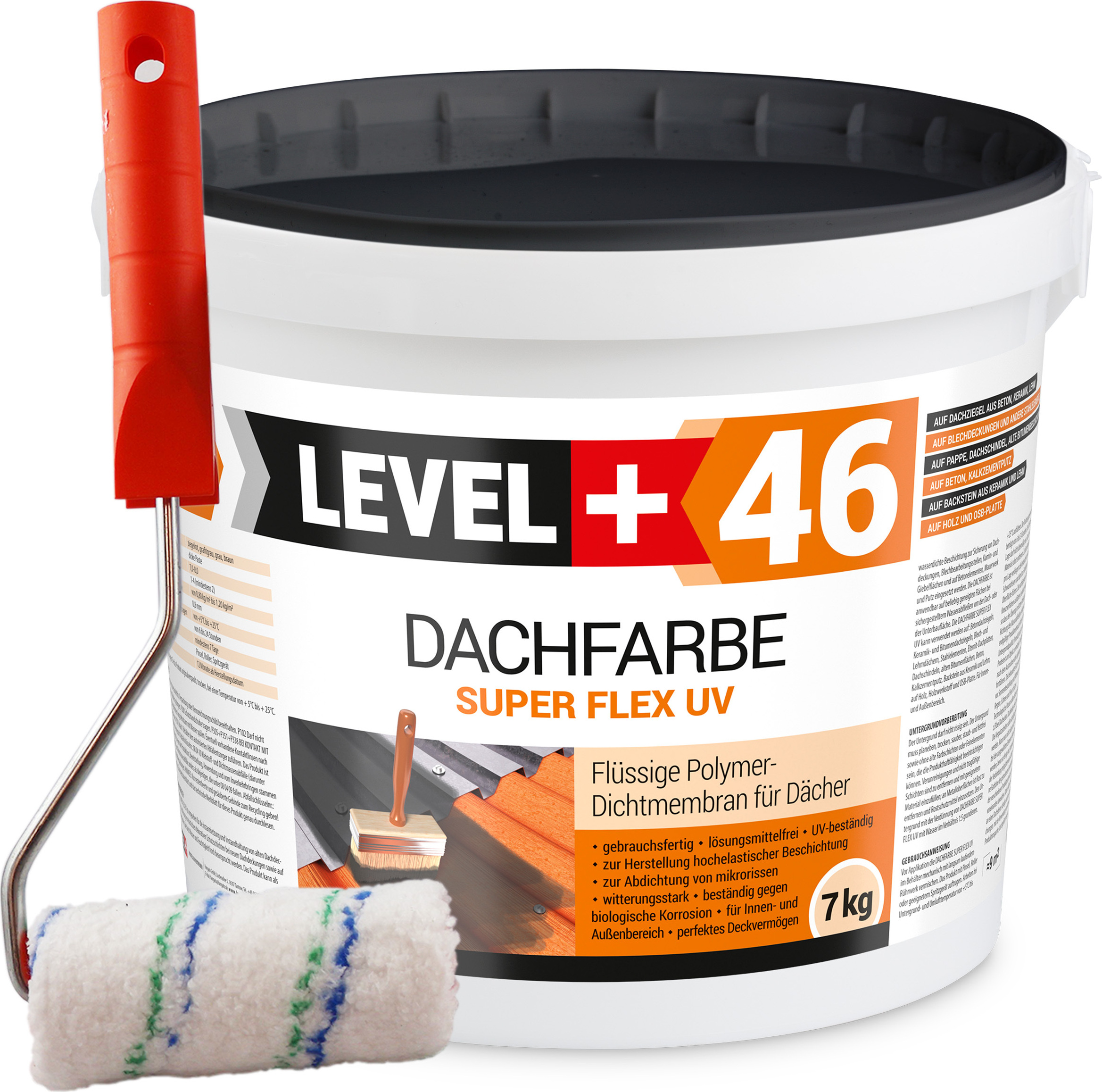 Hangato GmbH Dachfarbe 7kg Flexible Sockelfarbe Dachlack Braun+Farbroller 10cm Set RM46 RM46_B_7_FR