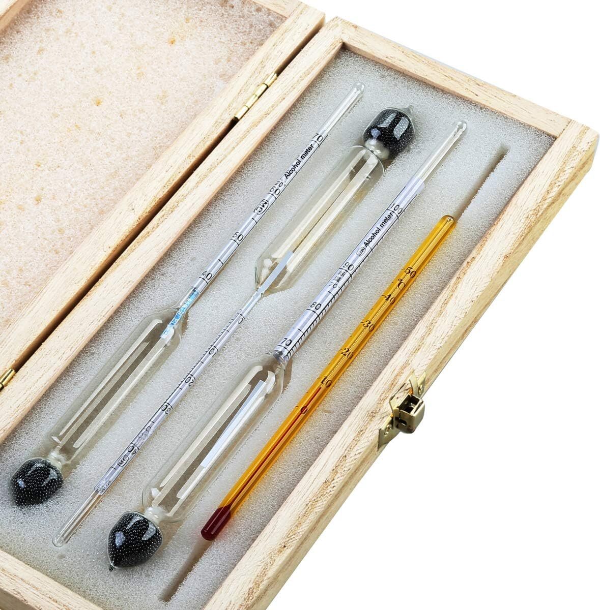 Crrynuo Professionelles Alkoholmessgerät – Set mit 3 Hydrometern mit Graduierung von 0 bis 100 % + Thermometer zum Messen des Alkoholgehalts von Eau-de-Vie, Whisky, Wodka, Cognac usw. KAU-UN-LR-EB-20250905-41