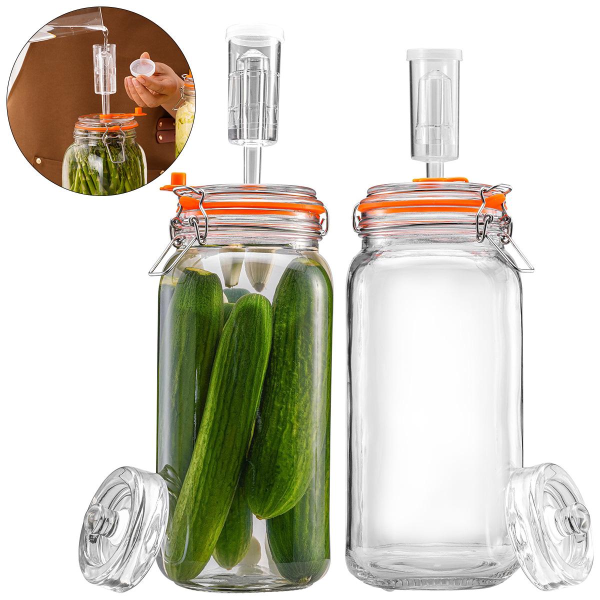 MEIYOU 2L Fermentierglas , 2er Set Fermentiergläser , mit Gärventil für Kimchi, Sauerkraut, Gurken & Sauerteigstarter , Fermentierset , Kimchi-Gärglas KAUF-VIST-MC828-024