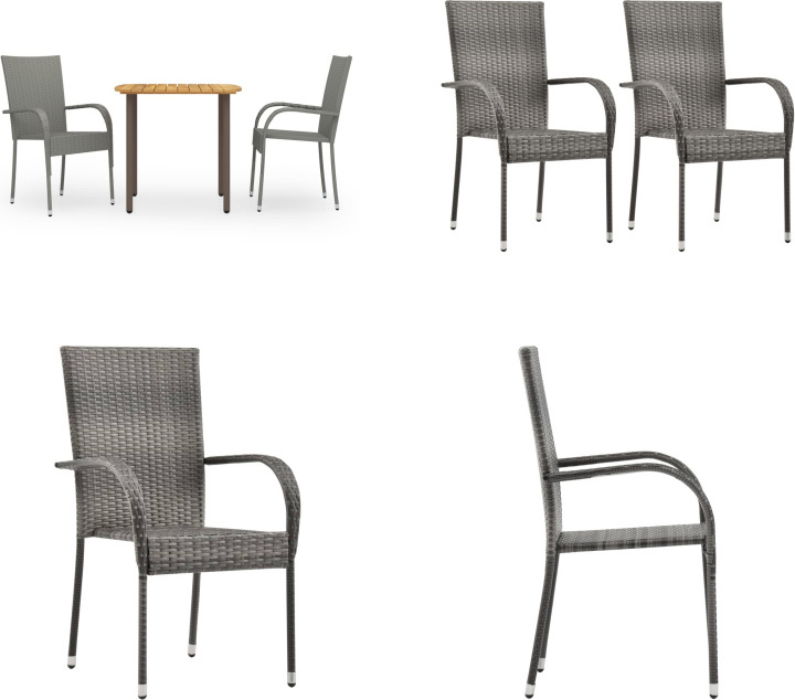 vidaXL 3 ks záhradný jedálenský set poly ratan sivý - Záhradný jedálenský set - Záhradné jedálenské sety - Záhradné sety - Záhradné sety