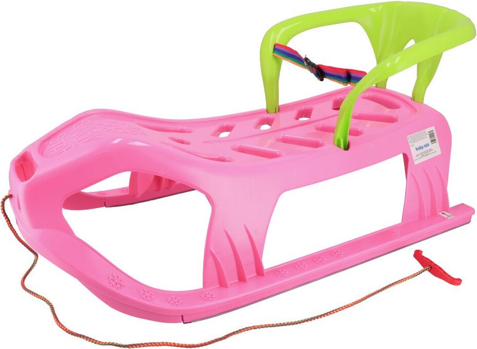 Kunststoffschlitten mit Rückenlehne Baby Mix SNOW STAR rosa