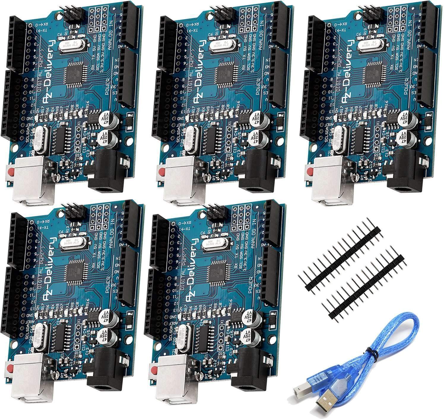 AZDelivery AZ-Delivery Mikrocontroller Mikrocontroller Board AZ-ATmega328-Board mit USB-Kabel, 5x Set C 17-14