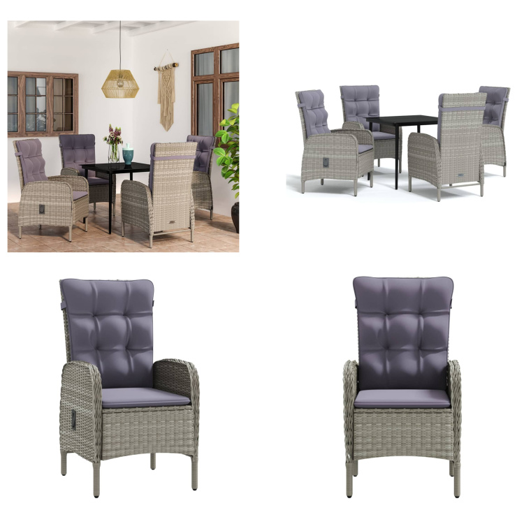 vidaXL 5-dielny záhradný jedálenský set s vankúšmi sivý a čierny - Záhradný jedálenský set - Záhradné jedálenské sety - Záhradný set nábytku - Záhradný set nábytku