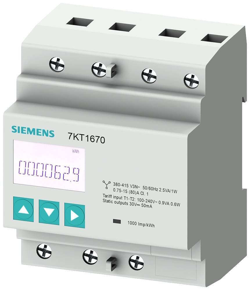 Siemens PAC1600: 3 phasig / 80A, S0, MID, Leistungsstrom, kWh, IP40, 80 A, 361 g, 361 g 7KT1671