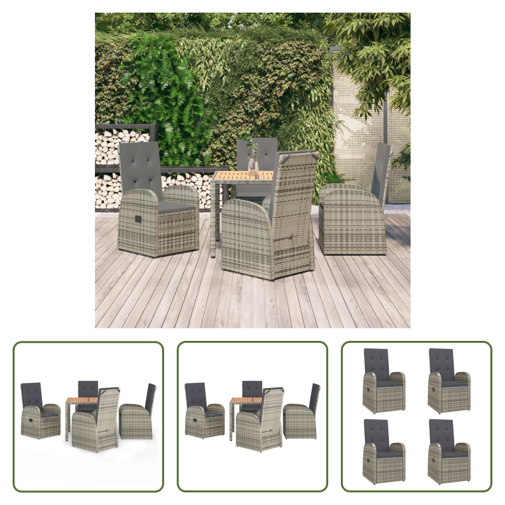 The Living Store 5-dielny záhradný jedálenský set s vankúšmi sivý polyratan