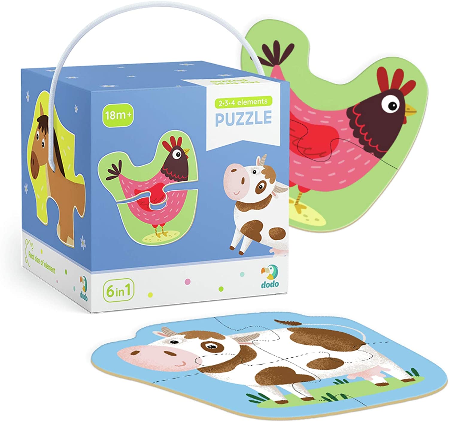 Dodo D300152 Pdagogisches Puzzle 2-3-4 Elemente, 18 Teile, verschieden