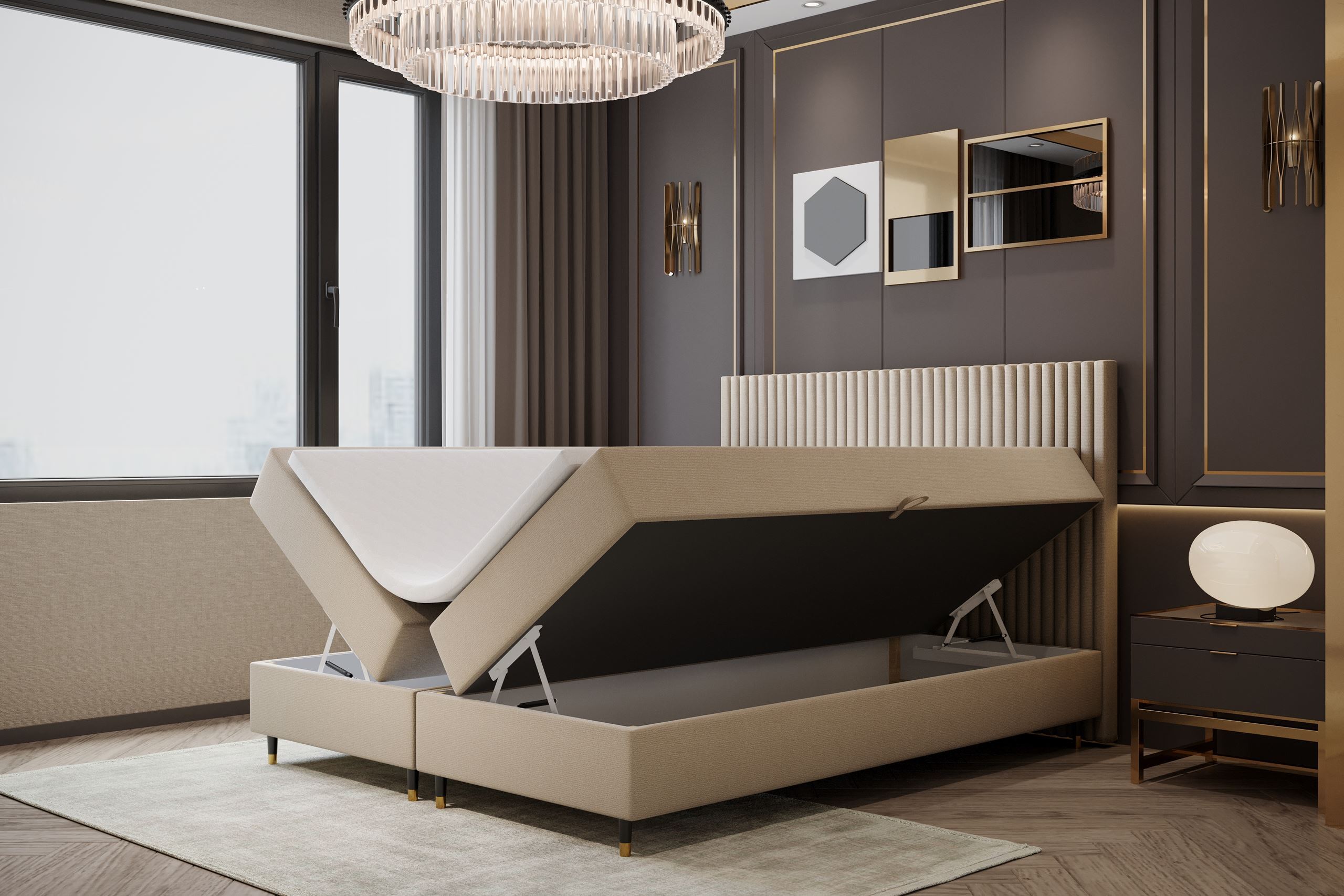 TRADA Boxspringbett 180 x 200 Estepona mit Bettkasten und Pocket-Matratze Hellbeige ESTEPONA180-LIGHTBEIGE