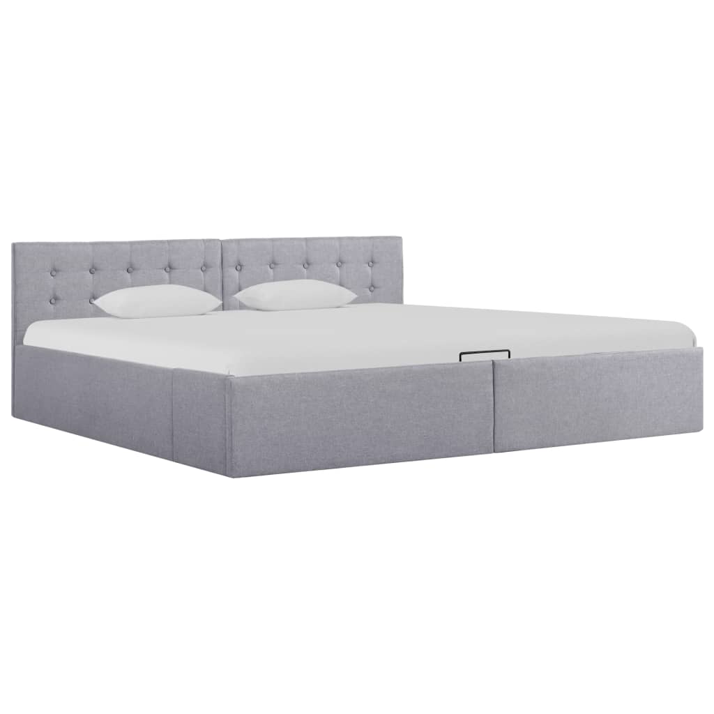 The Living Store Úložná posteľ Hydraulic Light grey fabric 180×200 cm