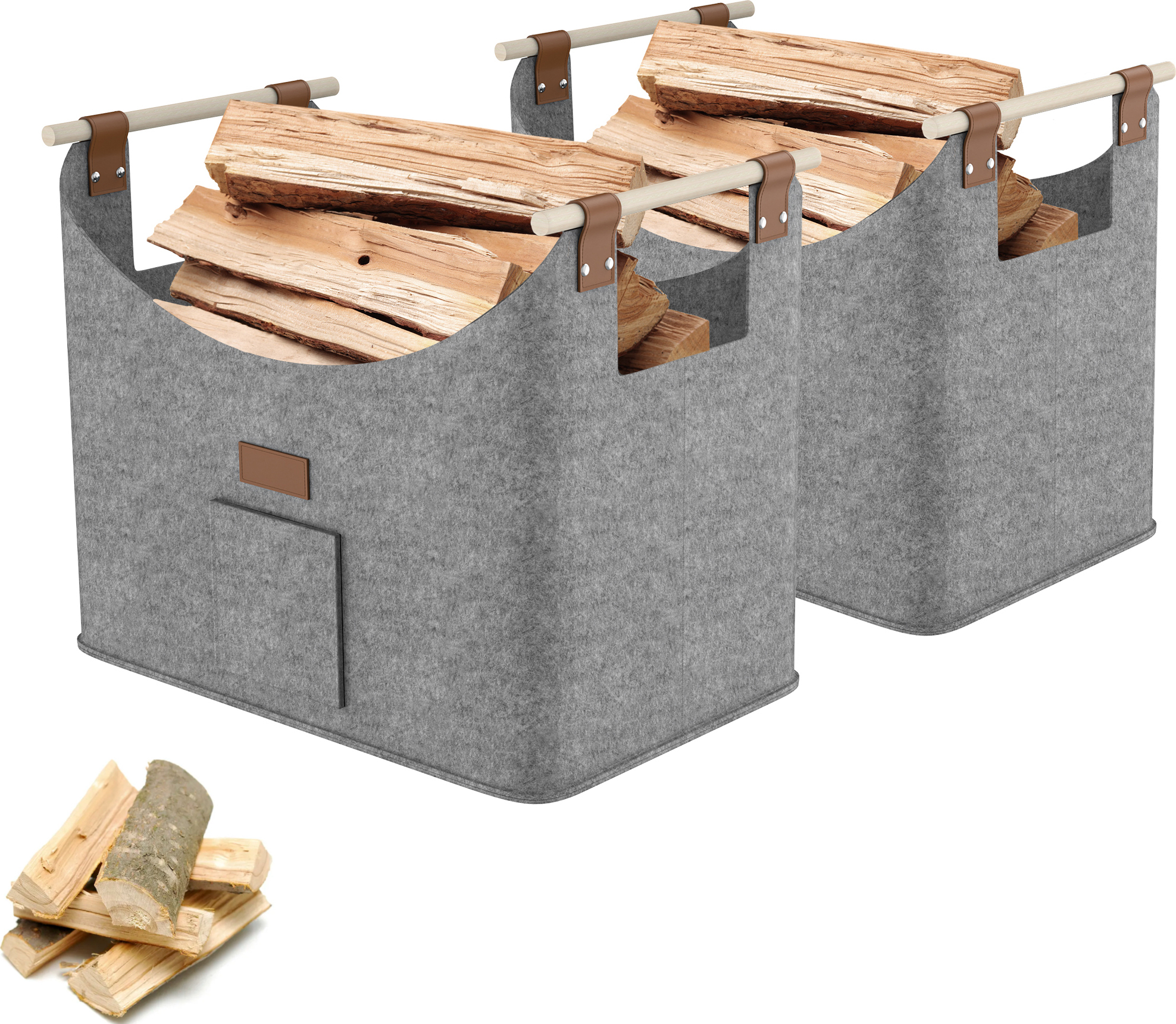 Borsa In Feltro FREIGARTEN.DE Grigio Chiaro - Cesto Multiuso Per Legna, Spesa O Giornali - 43x43x37 Cm