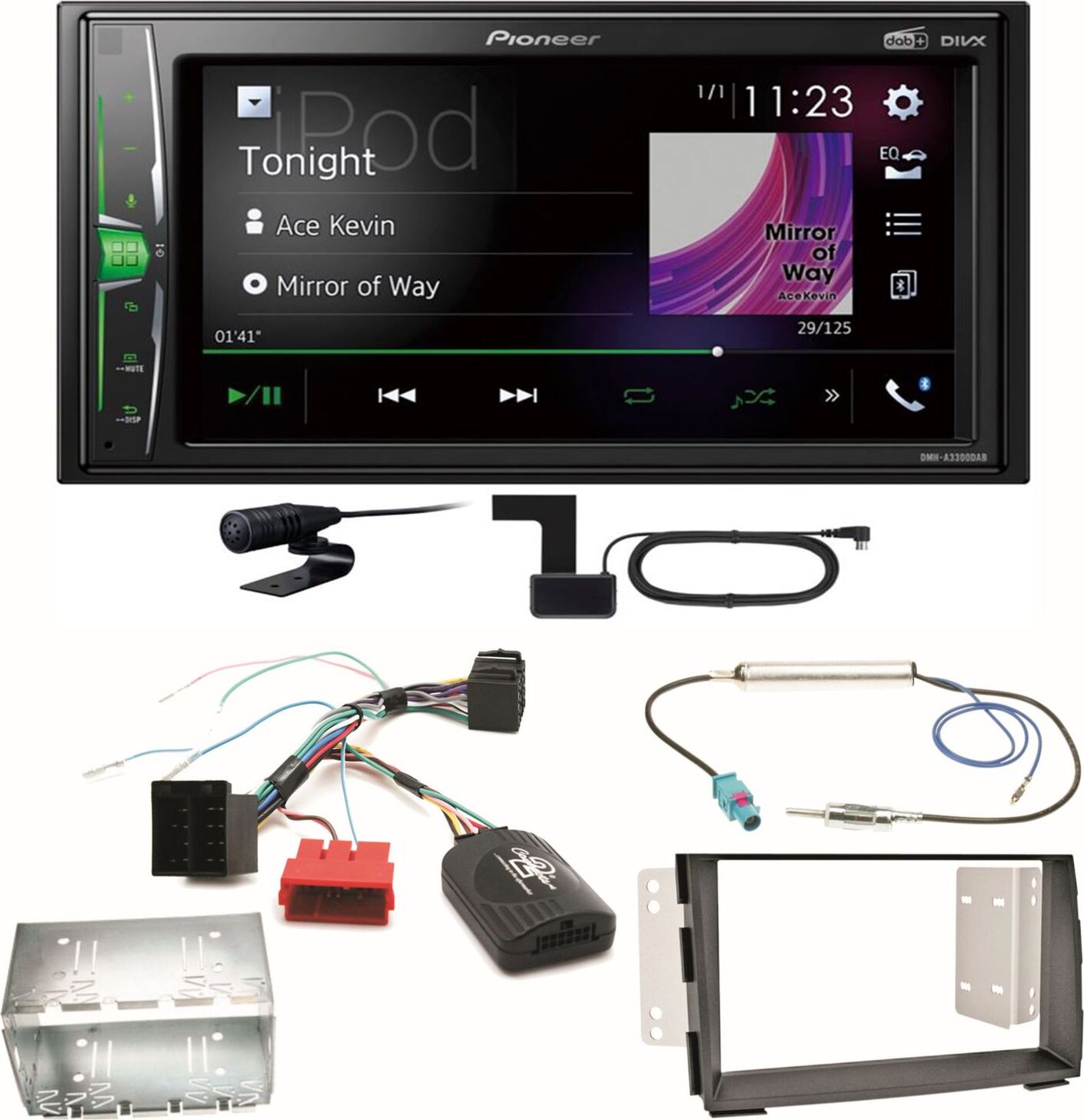 Pioneer DMH-A3300DAB Bluetooth MP3 WebLink Autoradio USB Einbauset für Kia Venga