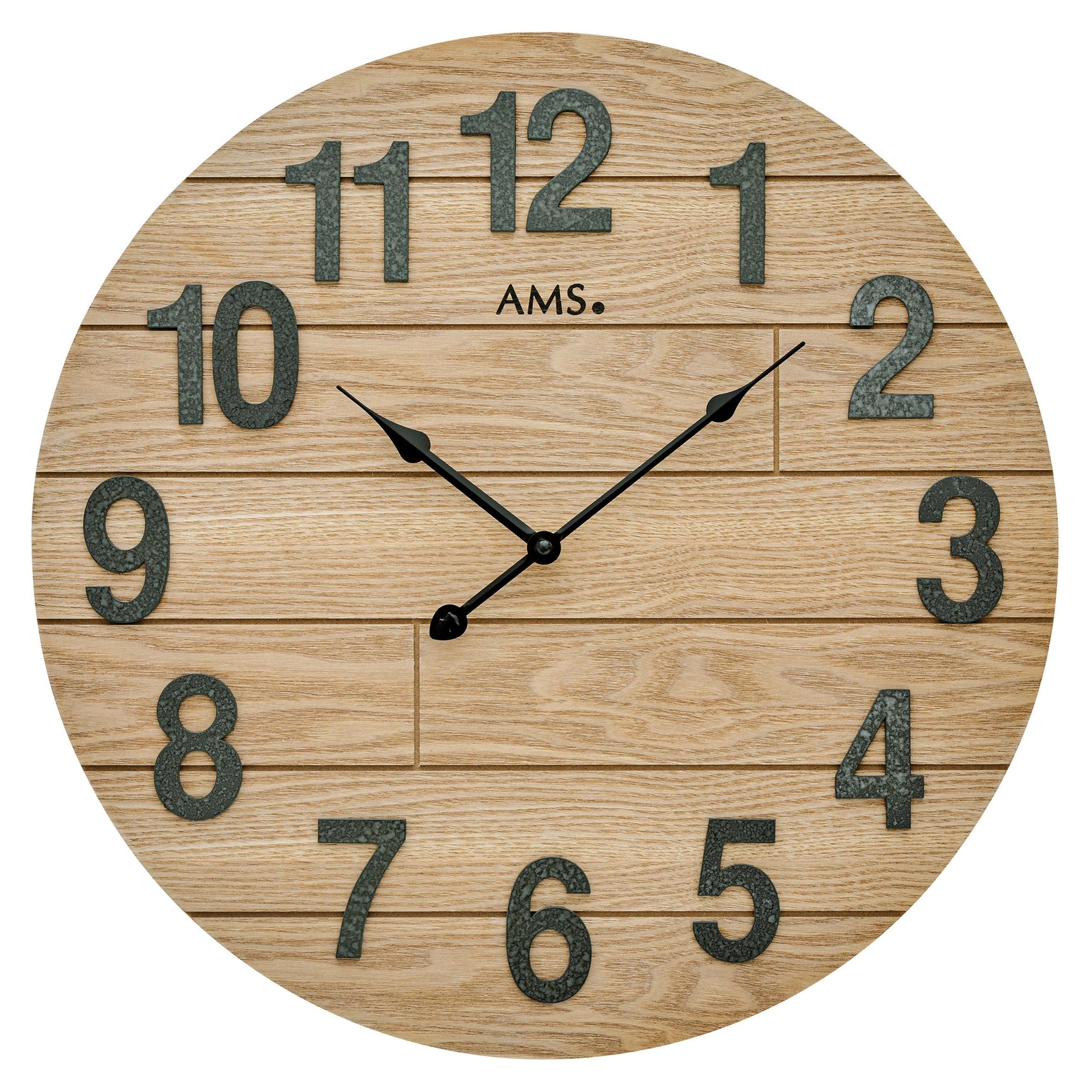 AMS W9617 Wanduhr mit Holzgehäuse und aufgelegten Zahlen