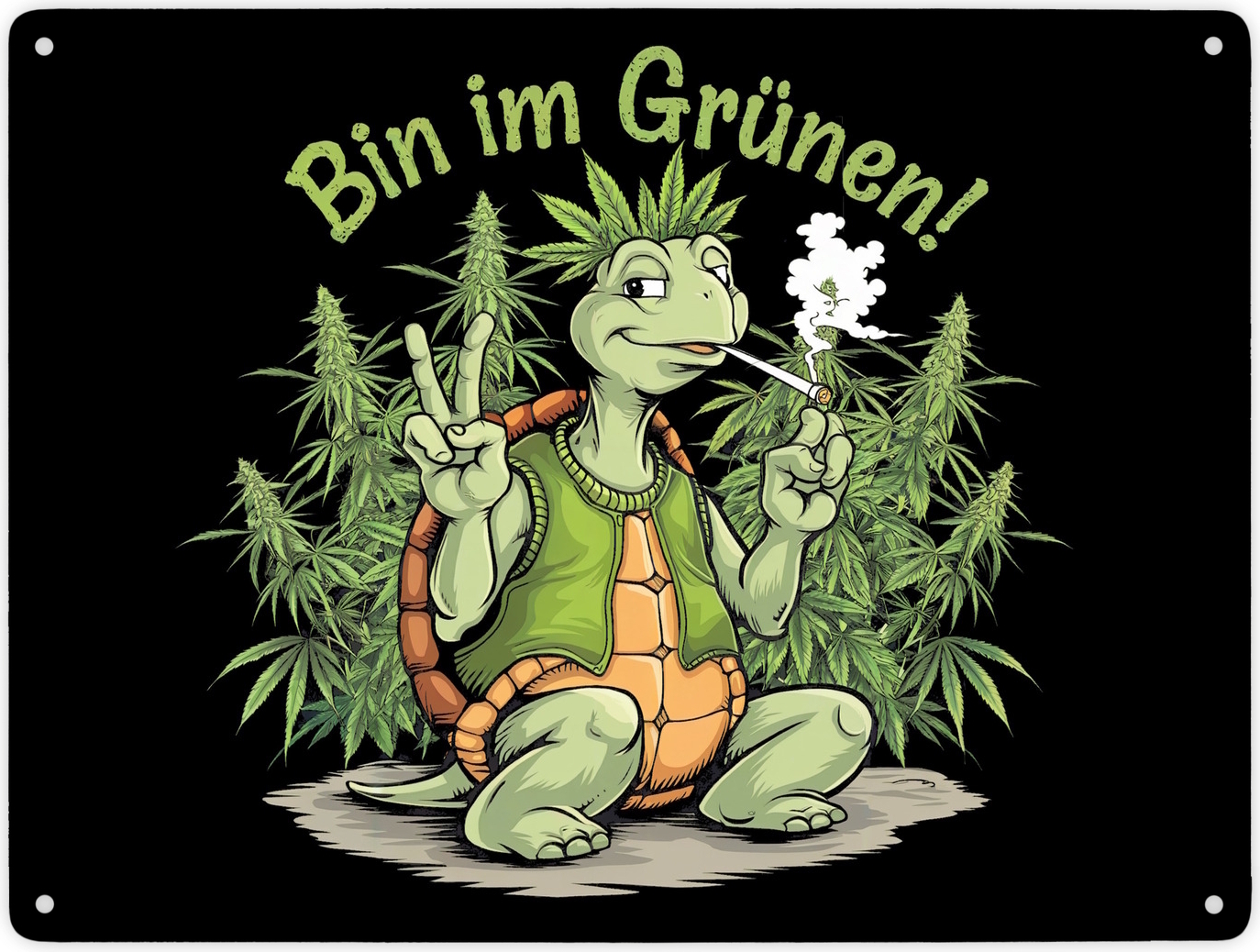 speecheese Bekiffte Schildkröte - Bin im Grünen Metallschild XXL in 28x38 cm
