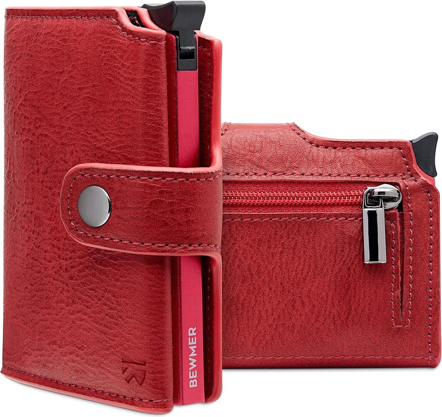 BEWMER Shielded Slim Wallet mit Münzfach für Herren & Damen | Kartenetui mit Münzfach & RFID-Schutz & Anti-Cloning | Scheine, Münzen & 9 Kreditkarten | Rot