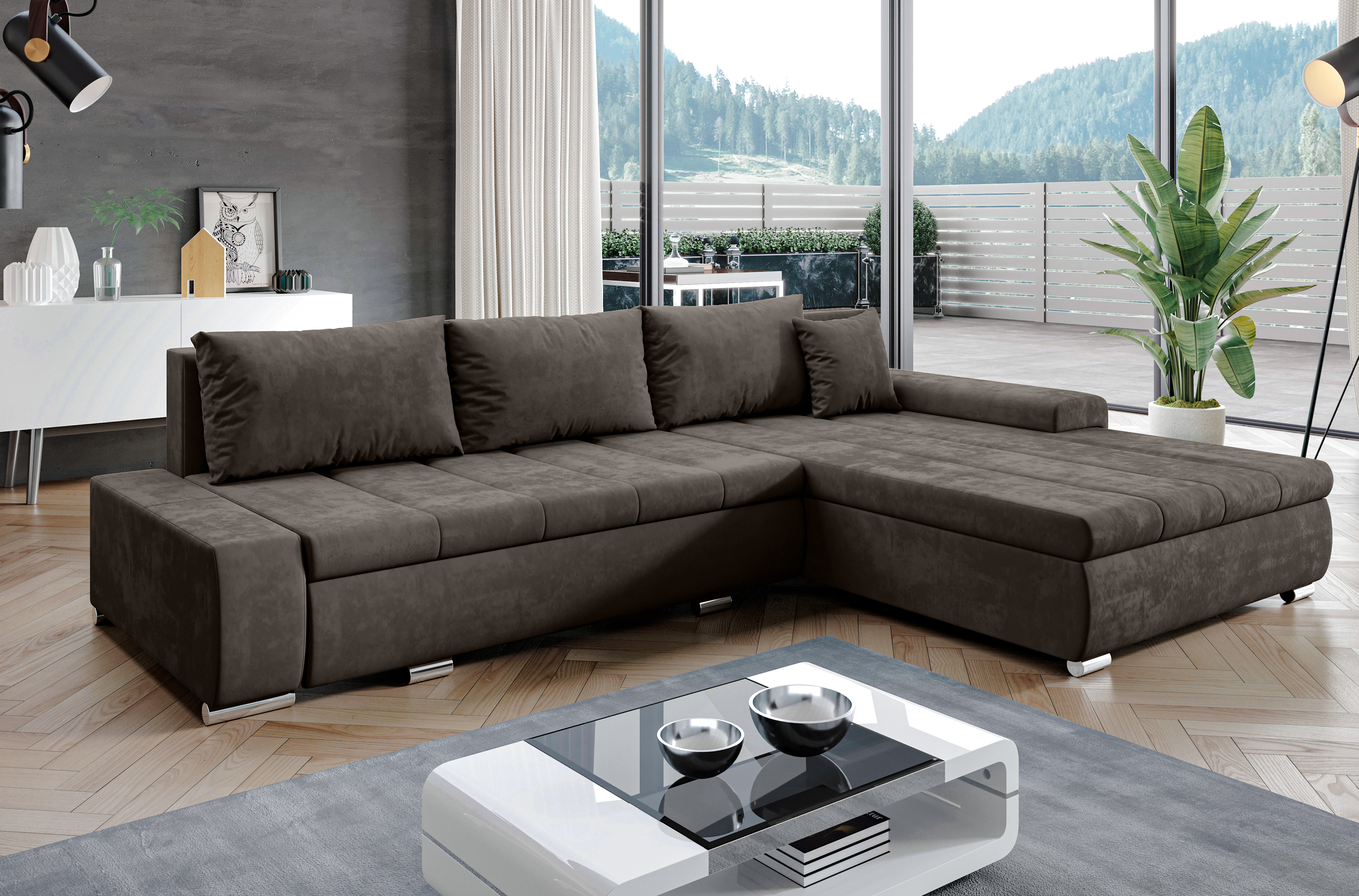 AX LIVING Eckcouch mit Bettfunktion Tunceli Braun - 297cm breit Modern N3287