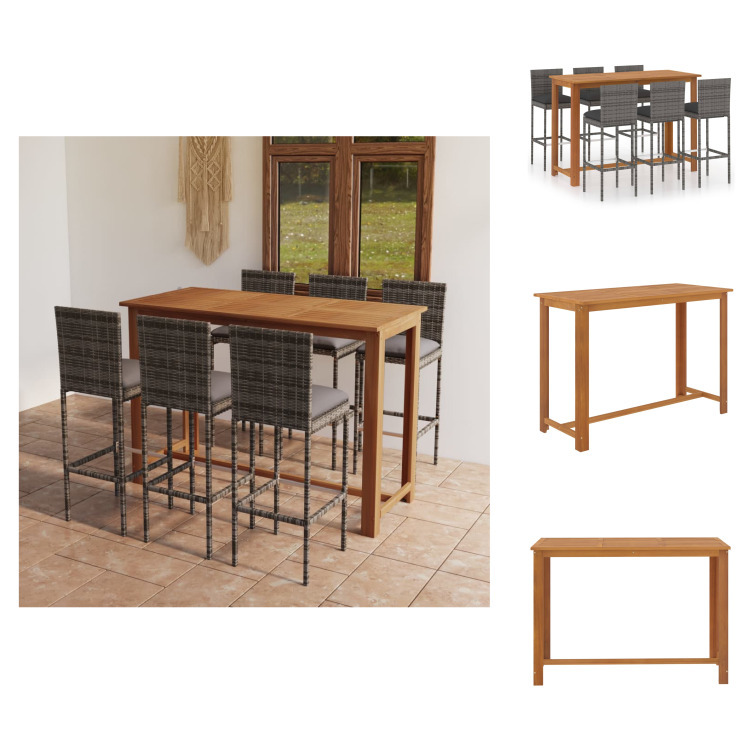 vidaXL 7-dielny záhradný barový set s vankúšmi sivý - Záhradné nábytkové zostavy