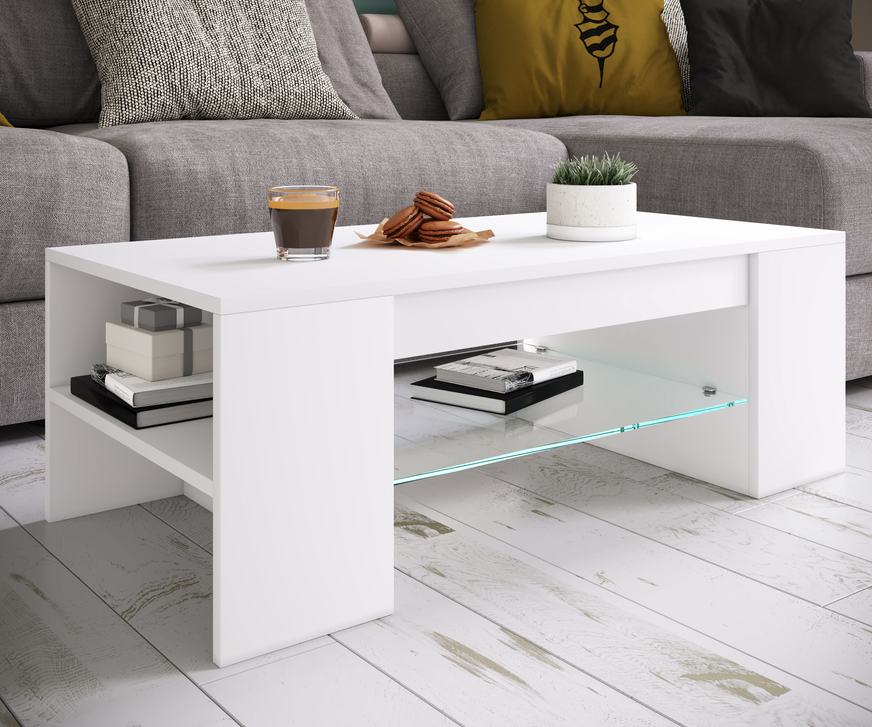 VCM Holz Couchtisch mit ESG-Sicherheitsglas | Sofatisch mit ausreichend Stauraum | Maße ca. H. 35 x B. 100 x T. 50 cm | Wohnzimmertisch - Tunas 917669