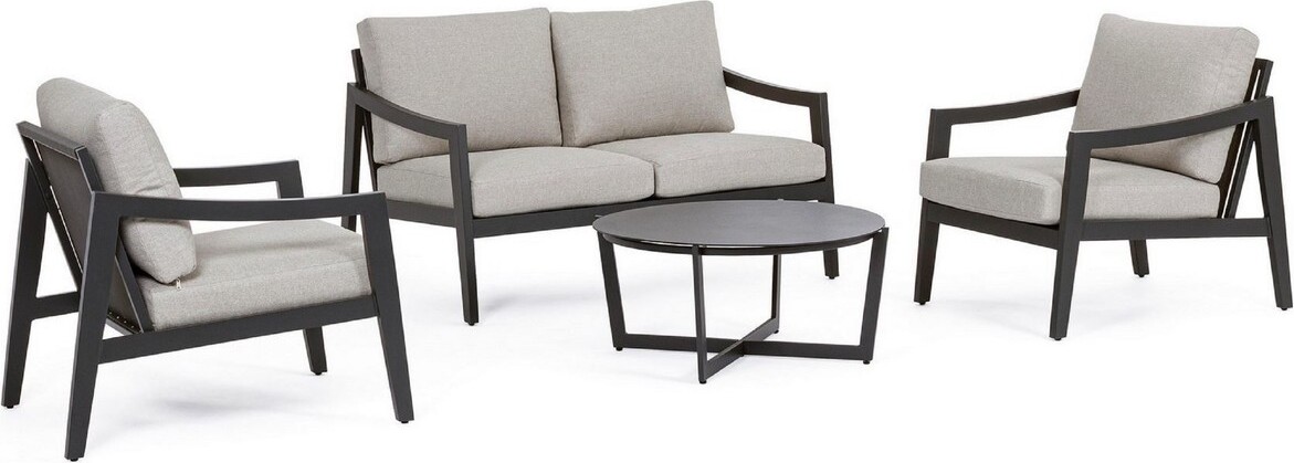 Casa Padrino Luxus Gartenmöbel Set Grau / Anthrazit - 1 Luxus Gartensofa & 2 Luxus Gartensessel & 1 Luxus Gartentisch - Garten Möbel - Hotel Möbel - Pool Möbel - Outdoor Möbel - Luxus Möbel