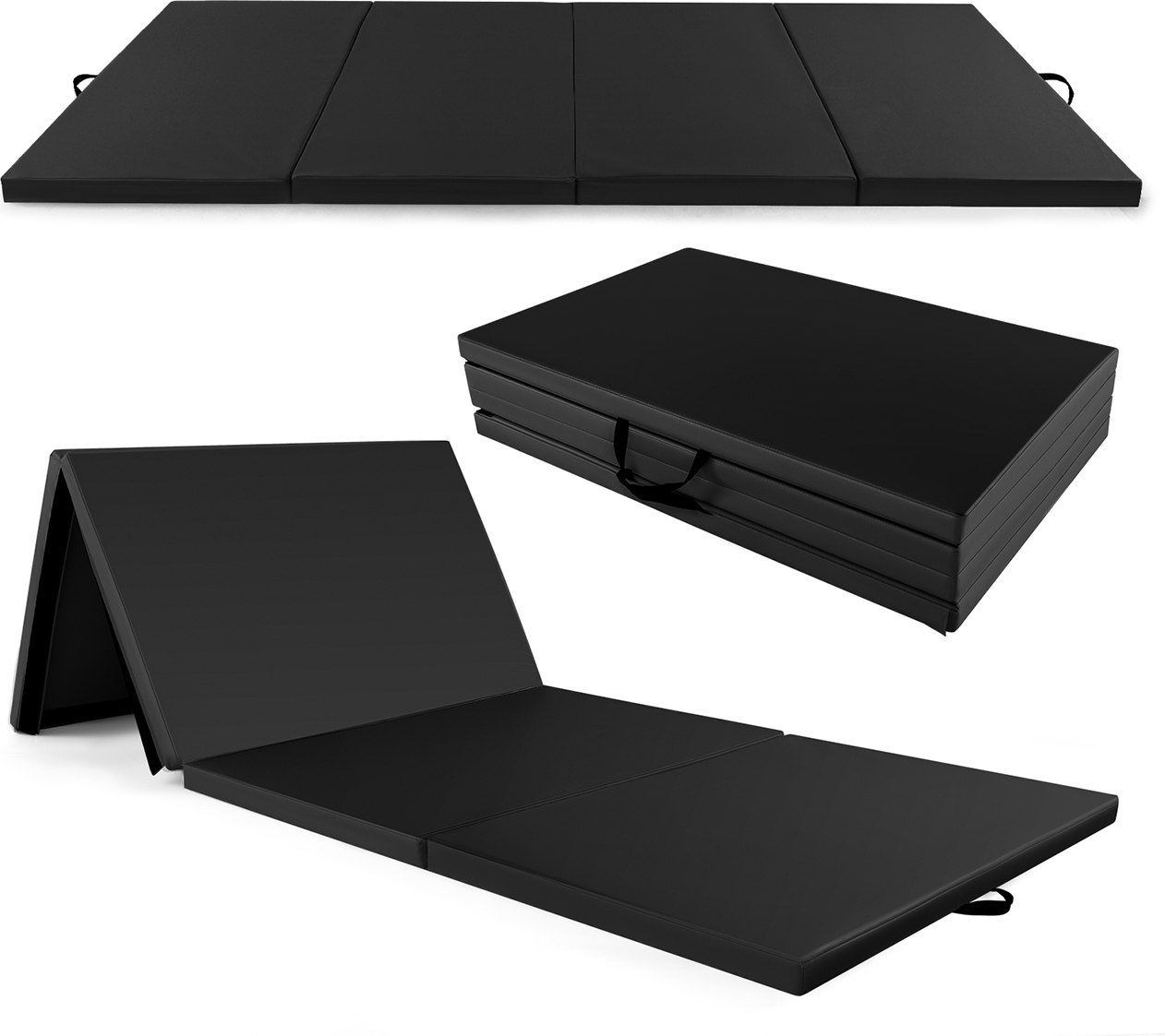 COSTWAY 300 x 120 x 5 cm Zachte vloermat, inklapbare gymnastiekmat, turnmat van PU met klimvergrendeling & draagrits, fitnessmat yogamat voor thuis voor gymnastiek, yoga (paars