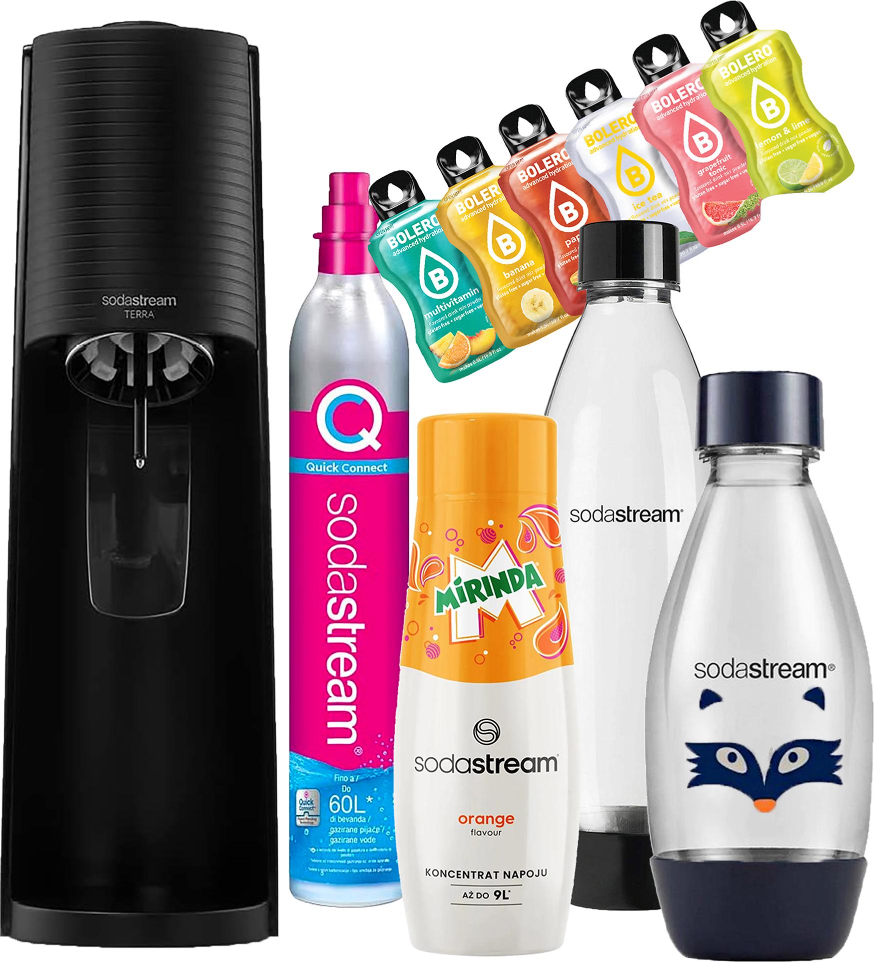 SODASTREAM TERRA SATURATOR FLASCHEN FUSE SYRUP Mirinda Geschenkset
