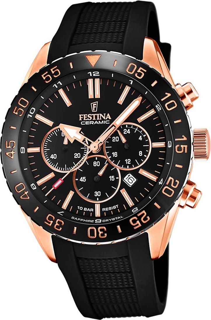 Festina Silikónové pánske hodinky F20516/2 Remienok hodinky čierna keramika D2UF20516/2