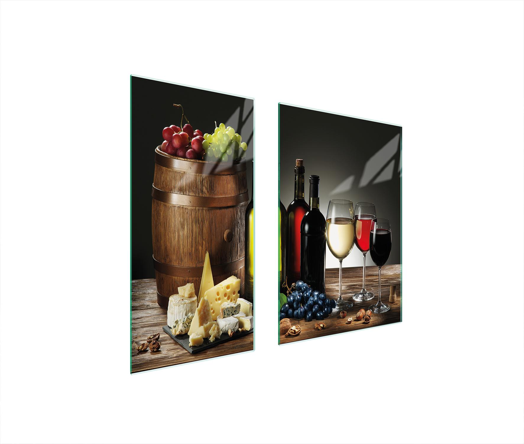 TMK ArtDeko Herdabdeckplatten 2 teilig 75x52 Glaskeramikfeld Abdeckung Glas Schneidebrett Wein Essen