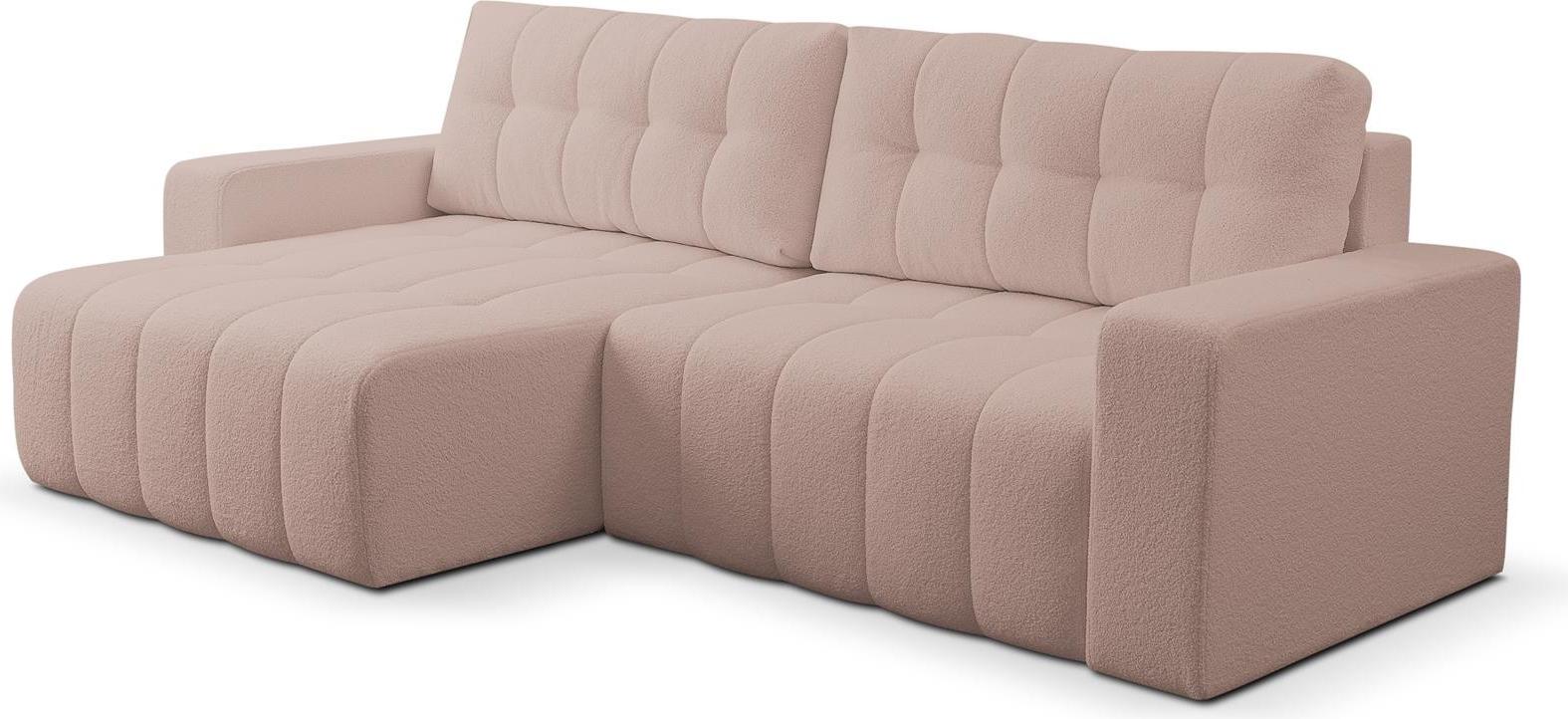 BETTSO Auffallendes MASINA beige gestepptes Ecksofa mit Bettzeugcontainer