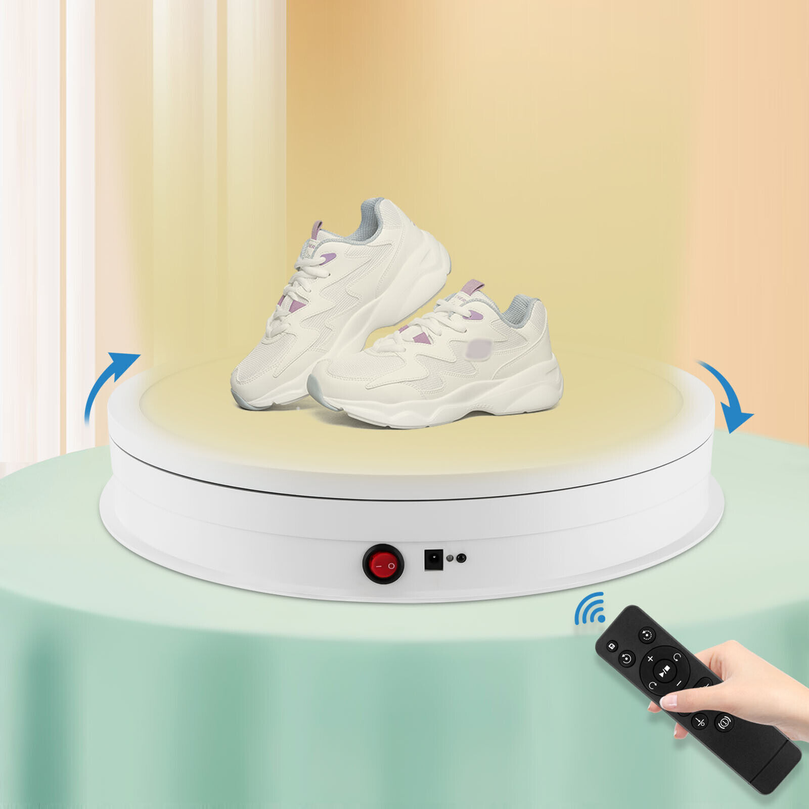 Espositore Rotante Elettrico Con LED – 25 Cm, Carico 20 Kg, Girevole 360°, USB-C, Silenzioso, Per Gioielli E Prodotti